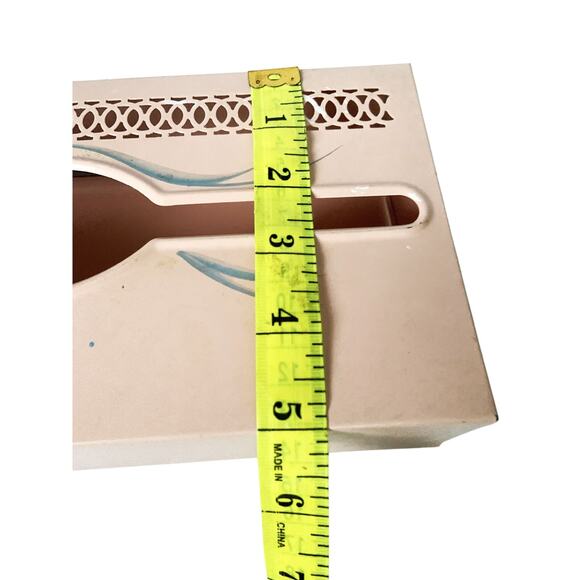 MCM Pink Tissue Box Holder Cover Hand Painted Tole Ware Metal Vanity Bath Vtg - Picture 7 of 11